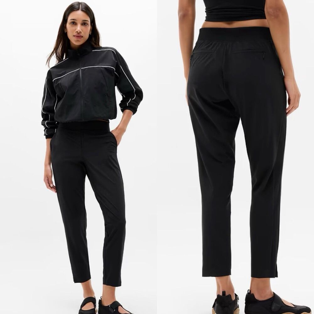 ATHLETA Brooklyn Hi Rise Ankle Pant Ankle Slit Black Size 12 Athleisure Travel